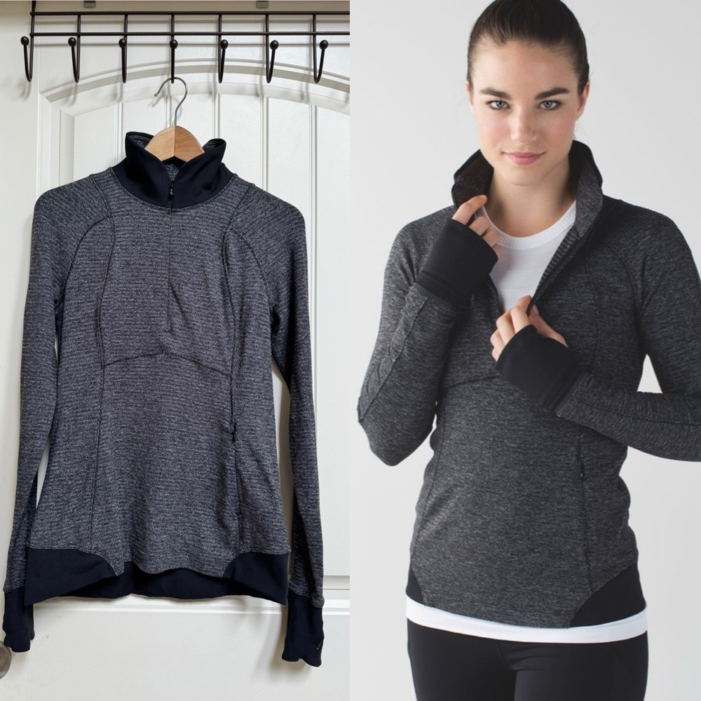 Lululemon Runderful 1/2 Zip Mini Check Pique Black Running Top. Size 8